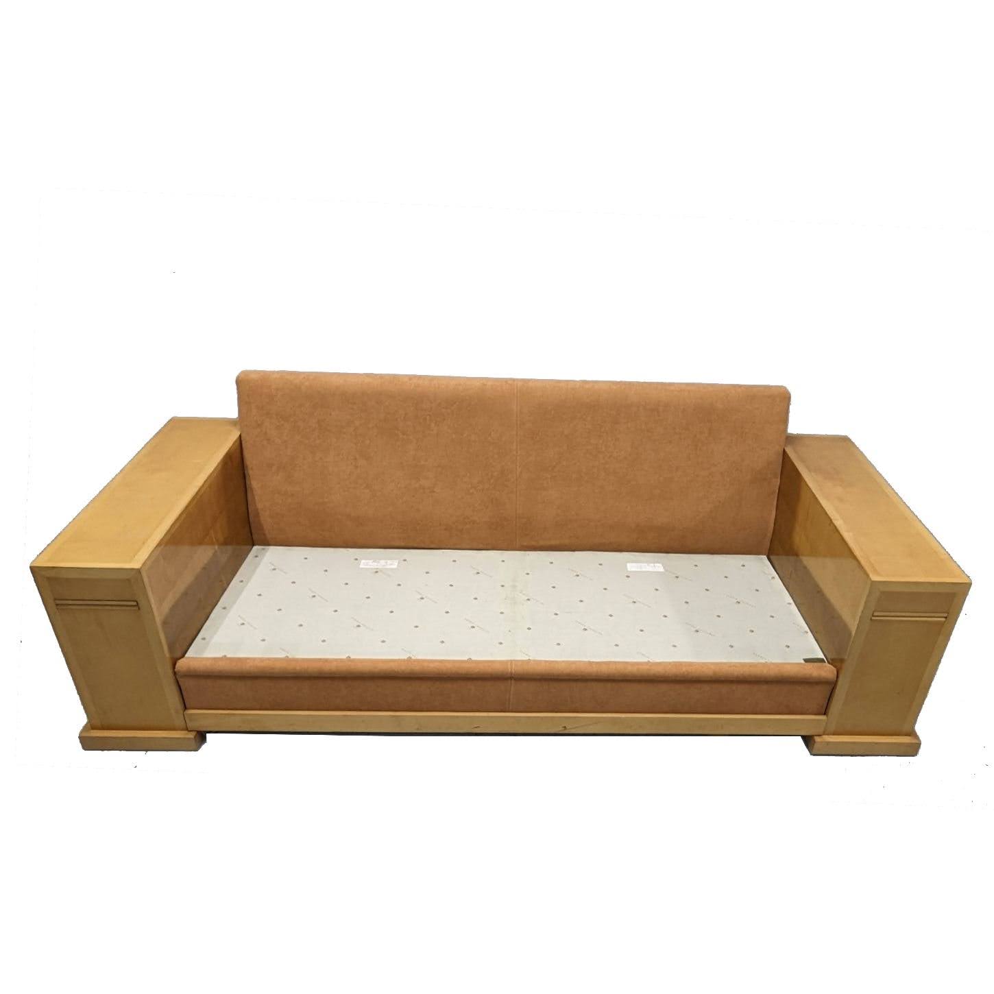 Key Largo Hugues Chevalier sofa Art Deco style in sycamore and suede