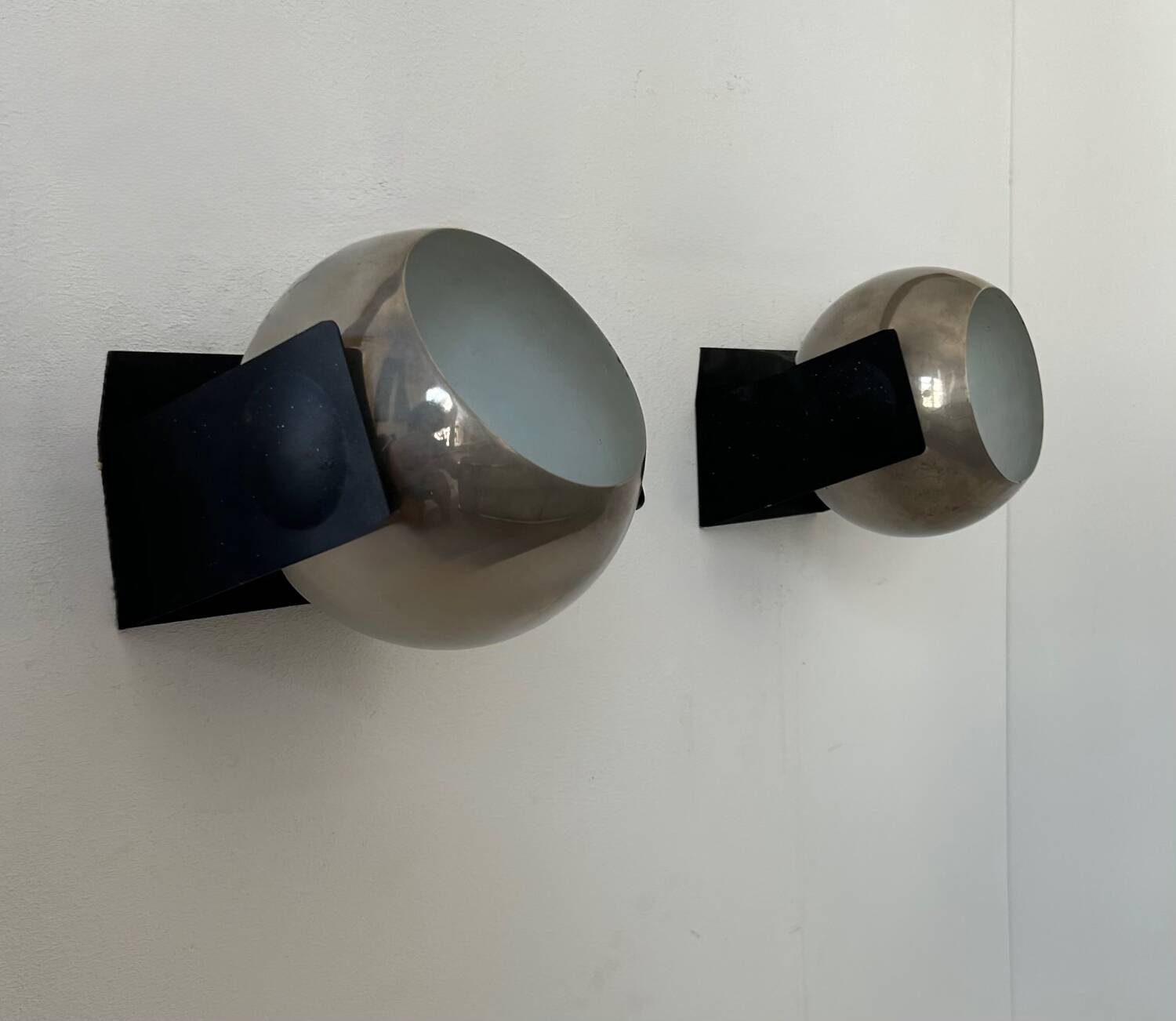 Pair of adjustable wall lights, chrome and matte black metal, France 1970