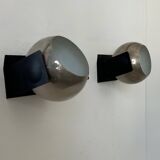 Pair of adjustable wall lights, chrome and matte black metal, France 1970