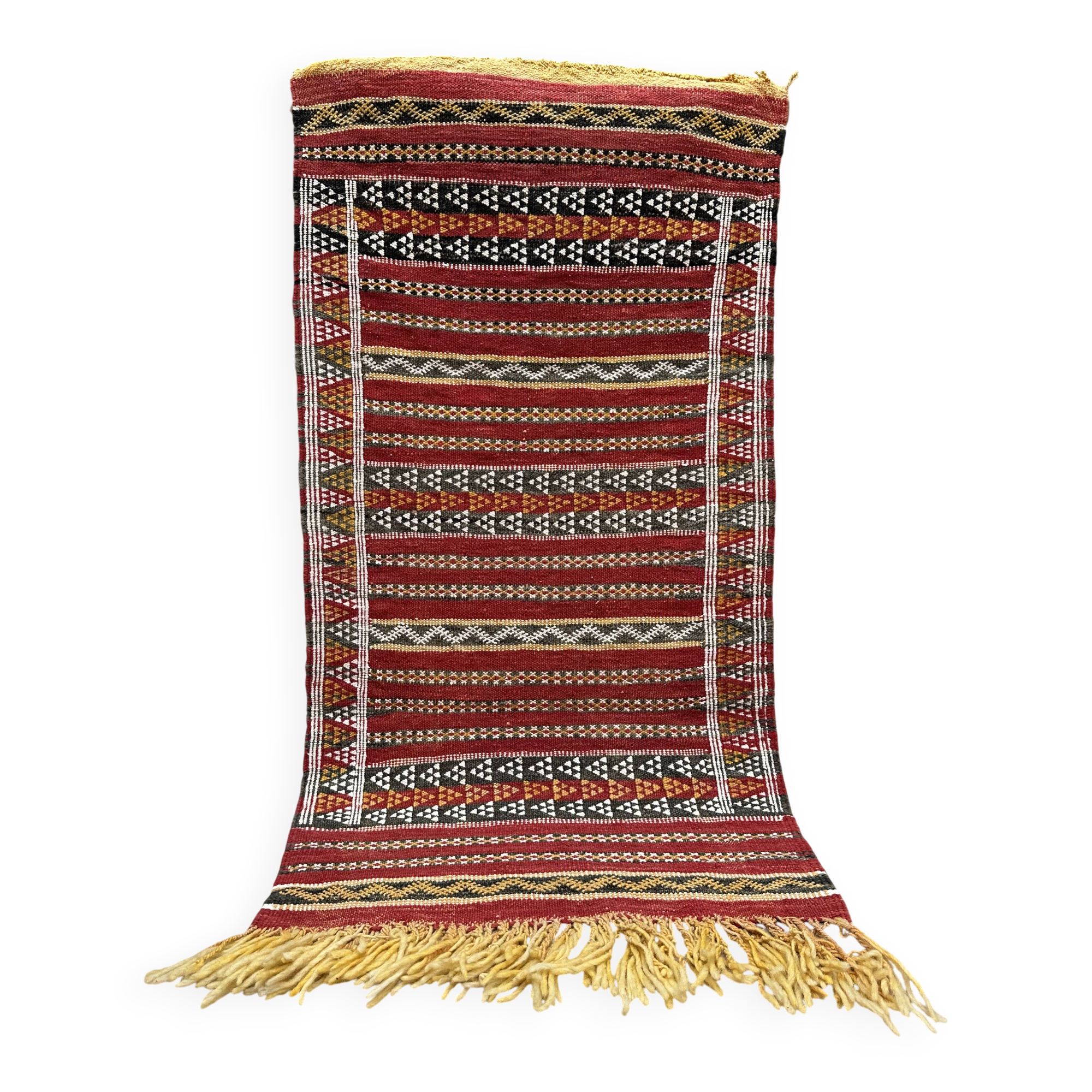 Tapis marocain berbère en laine tissé à la main : motif Azamour 135 x 72 cm