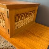 1950s wooden and rattan bedside table