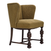 Chaise lounge danoise des années 1950, velours/laine vert, bois de chêne foncé.