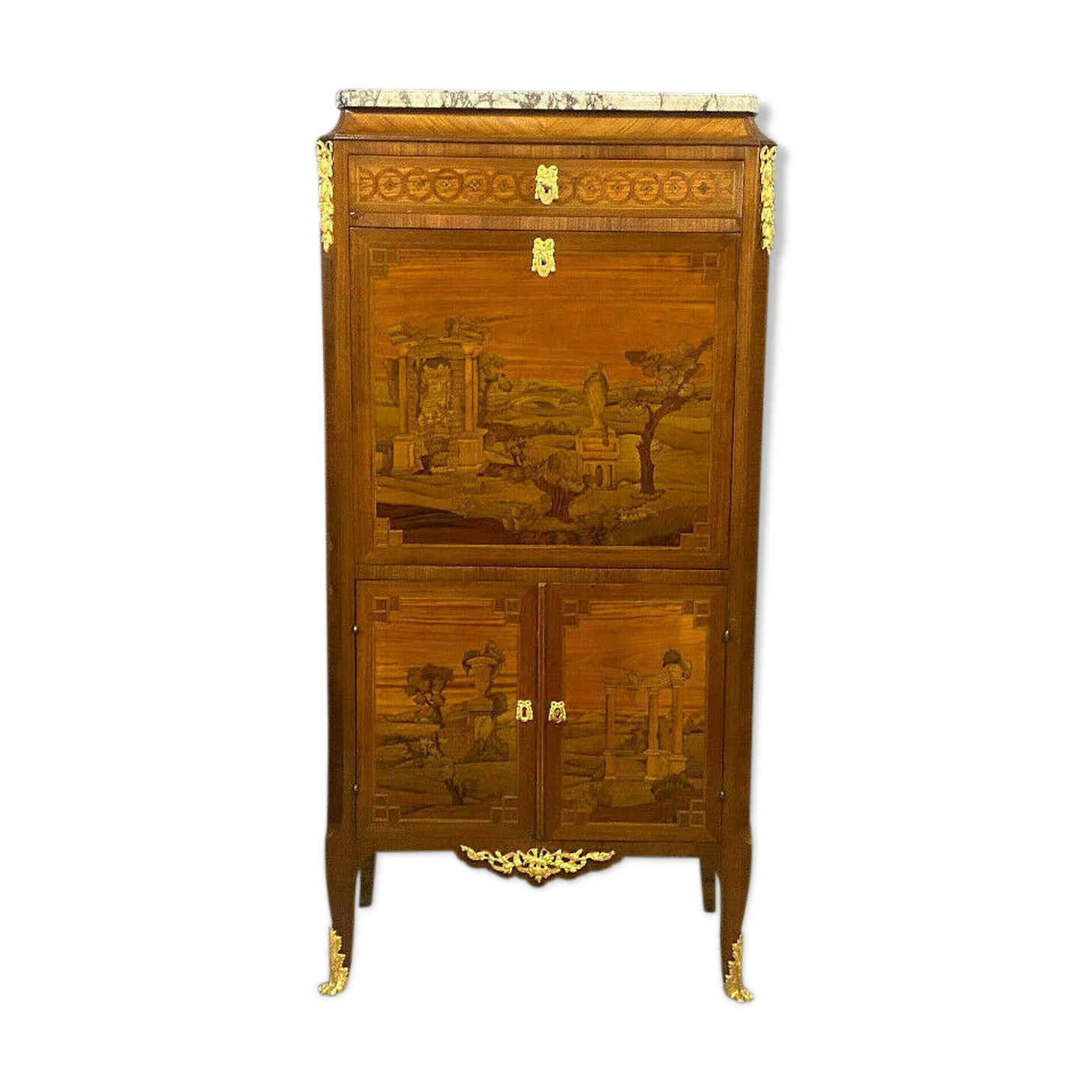 Secrétaire époque Napoléon III a la marqueterie de ruines