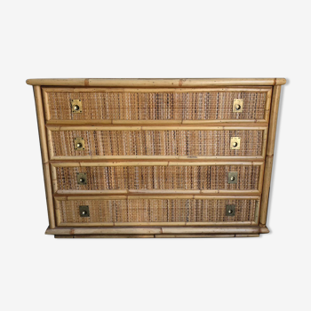 Rattan and bamboo chest of drawers signed Dal Vera 4 drawers