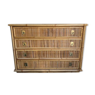 Rattan and bamboo chest of drawers signed Dal Vera 4 drawers
