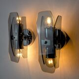 Pair of black Veca wall lamps, murano glass, Italy, 1960