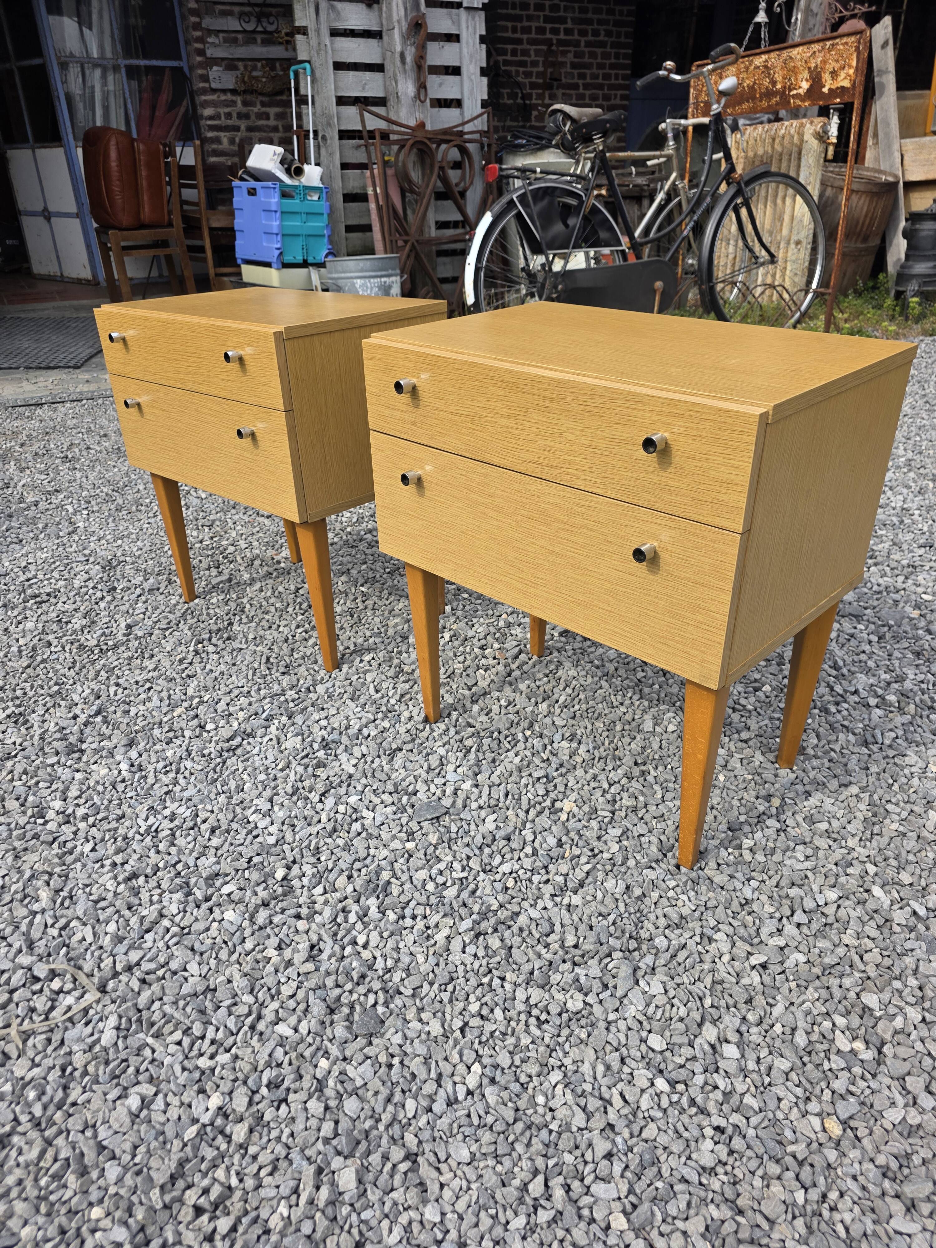 Pair of Scandinavian oak bedside tables from the 1960s.