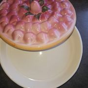 Vintage dessert plate in glazed ceramic with strawberry design, 1950s-1970s.