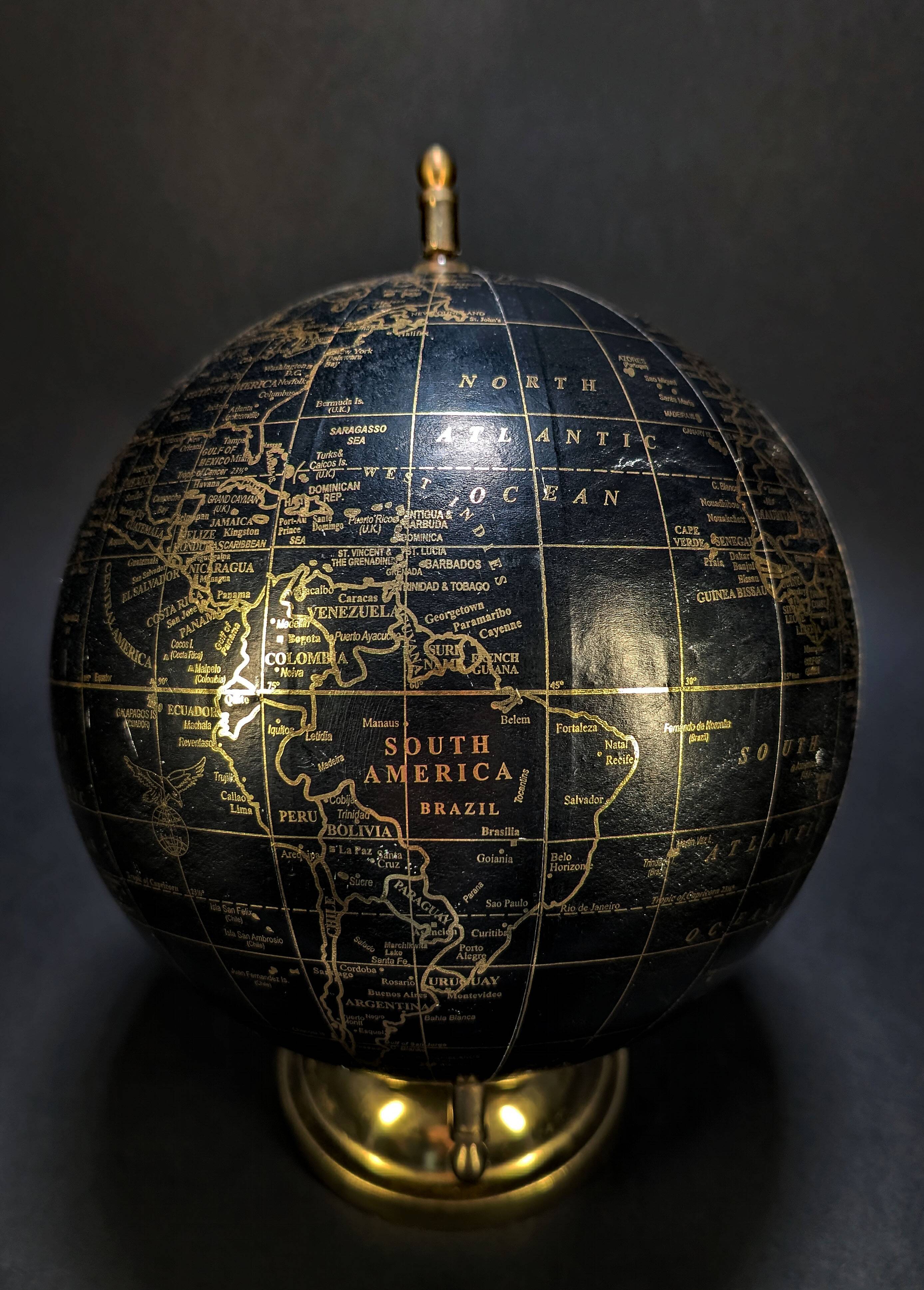 Globe terrestre vintage noir et or – Globe de bureau rotatif avec cadran de temps mondial