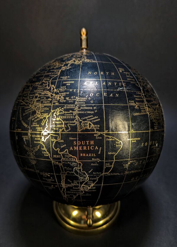 Globe terrestre vintage noir et or – Globe de bureau rotatif avec cadran de temps mondial