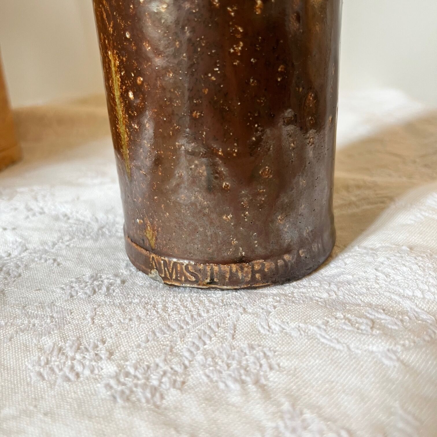 Vintage glazed stoneware bottle Amsterdam