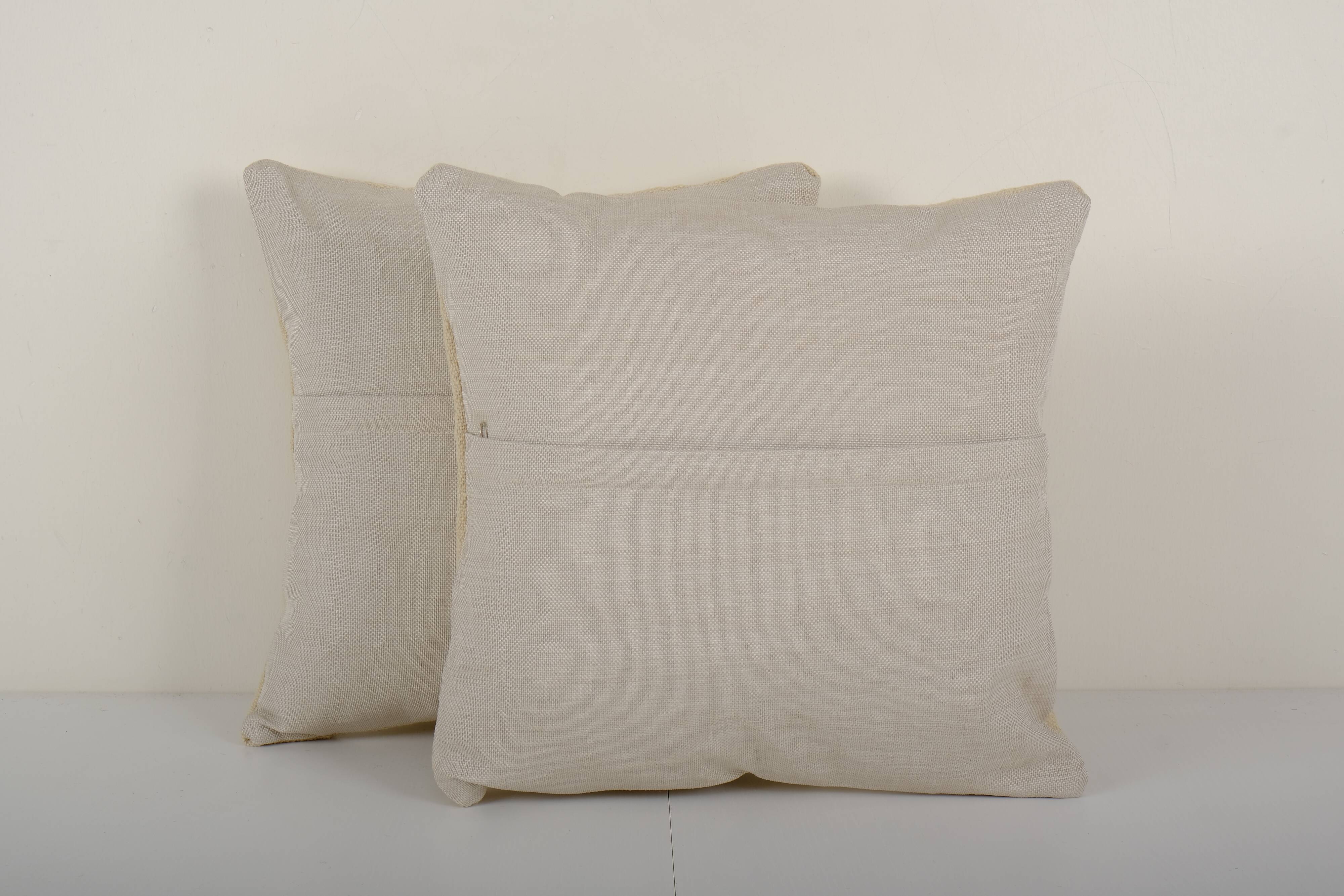 Turkish handwoven unique white hemp kilim pillow covers