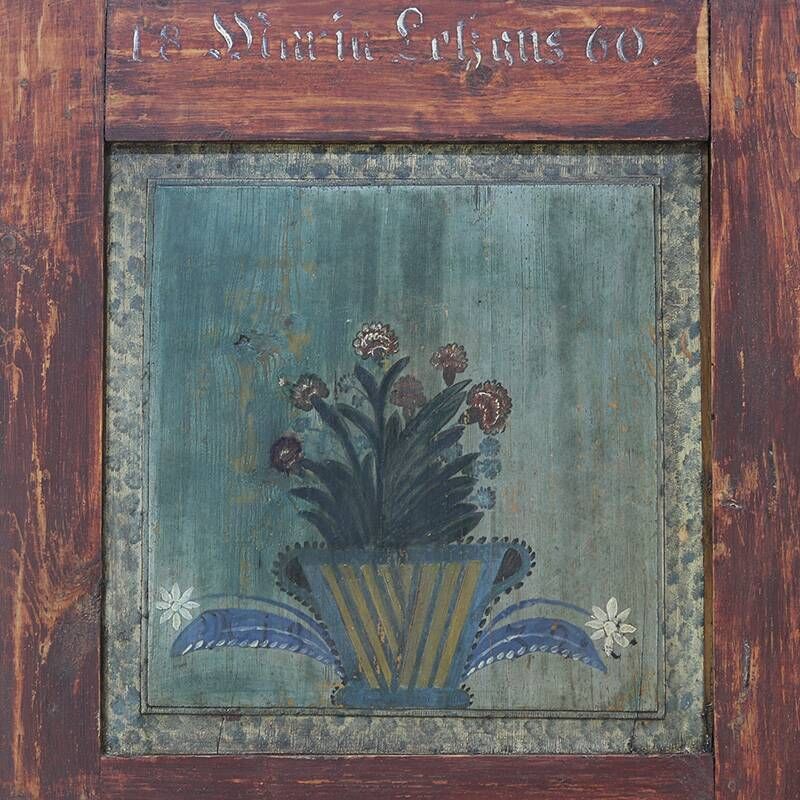 Antique Rustic Farmhouse Folk Art Painted Bridal Cabinet 1860