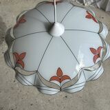 Small vintage chandelier in white and orange glass, geometric patterns D:43