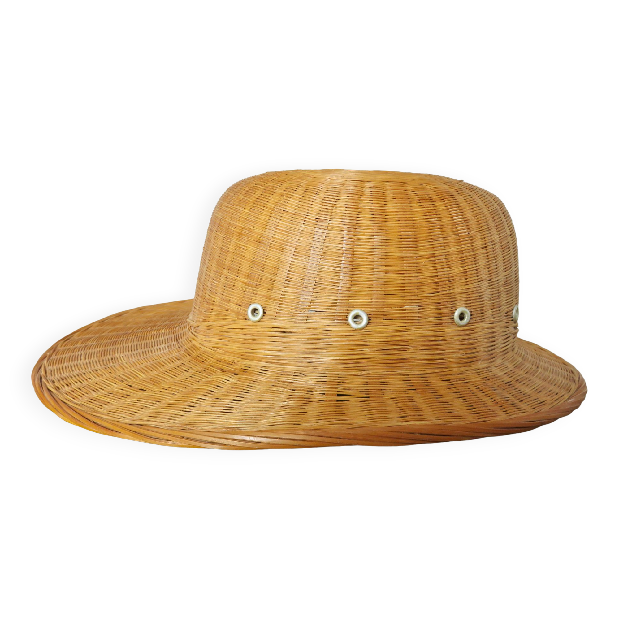 Hat, colonial rattan helmet, wicker 70s