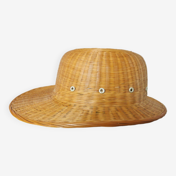 Hat, colonial rattan helmet, wicker 70s