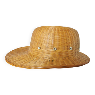 Hat, colonial rattan helmet, wicker 70s