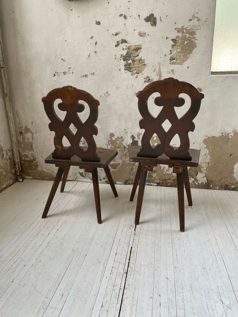 Pair of brutalist Alsatian mountain chairs 19th