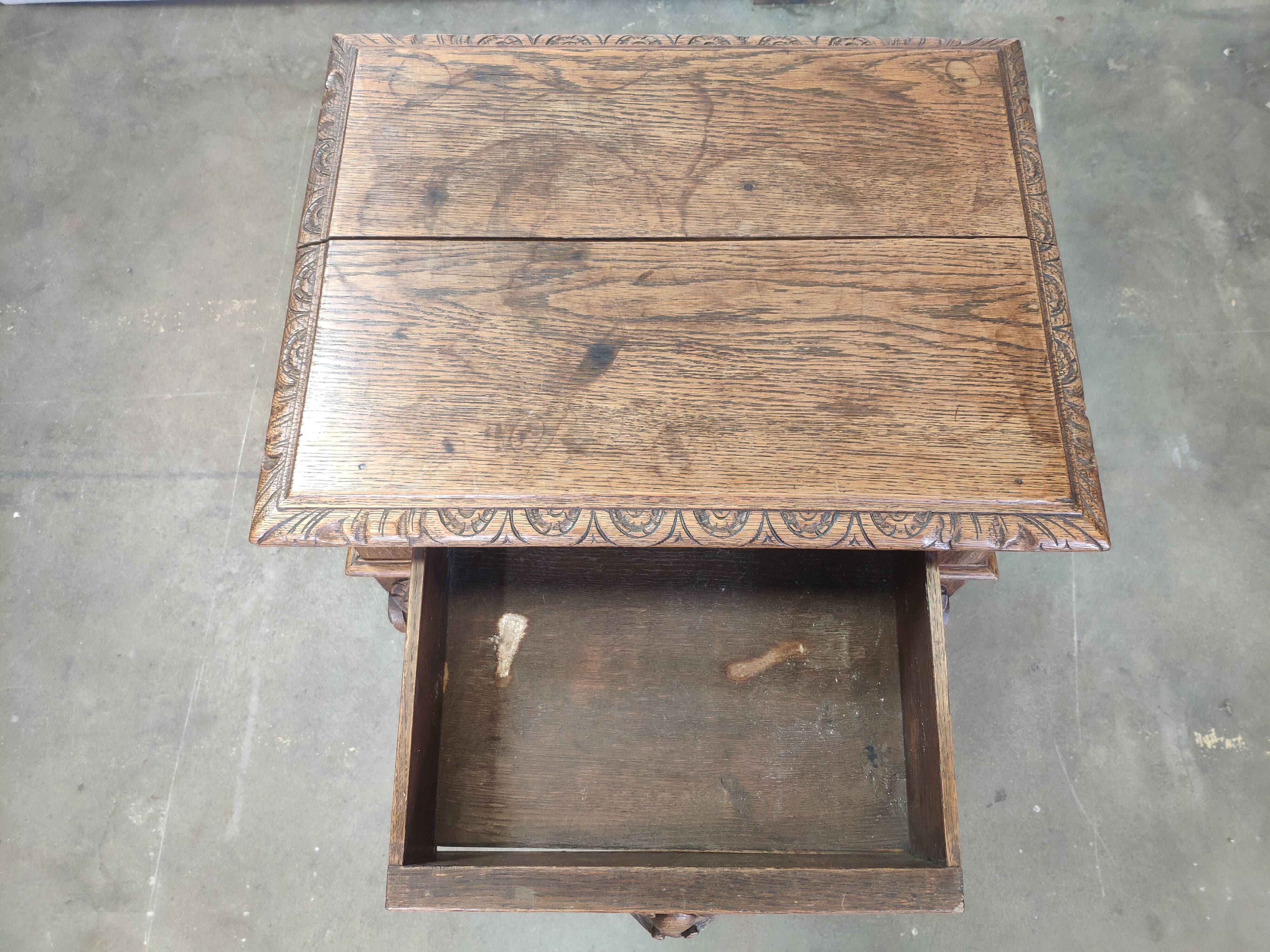 Bedside table carved in oak