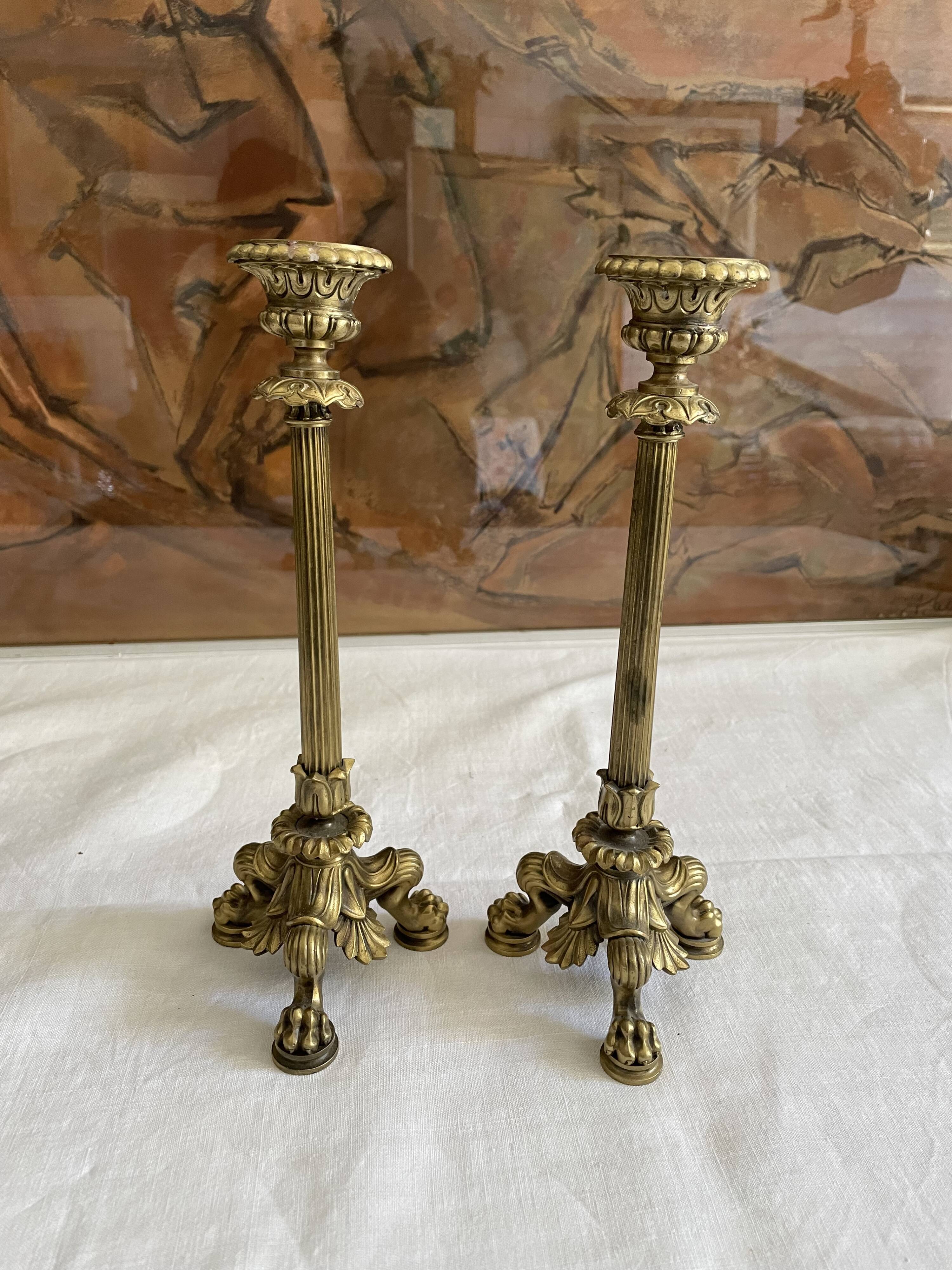 Pair of bronze candle holders