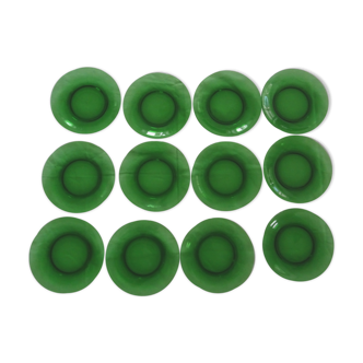 12 green plates dessert vereco duralex glass - vintage green color