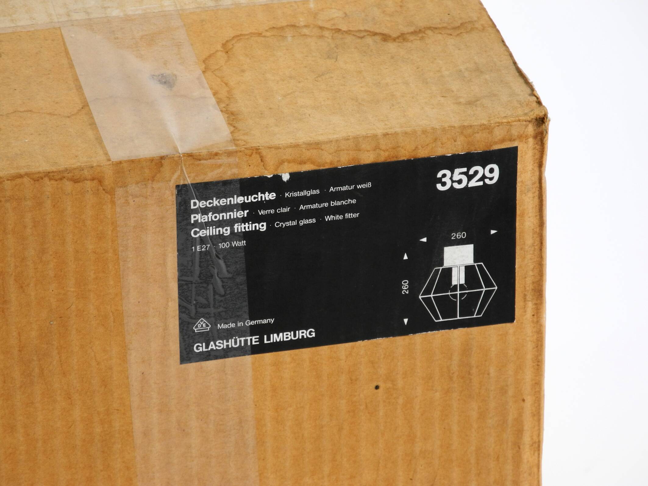 1970s Limburg glass ceiling lamp in octagon shape with its original box