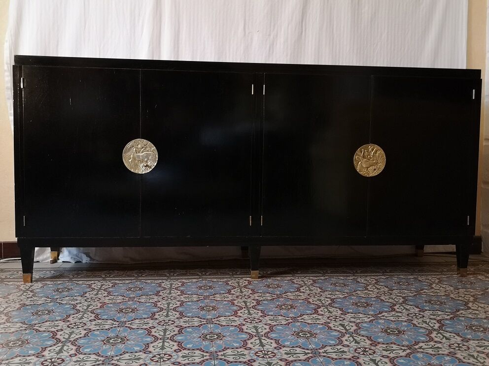 4-Door black laced enfilade by Jean Pascaud 1940 1945 art deco
