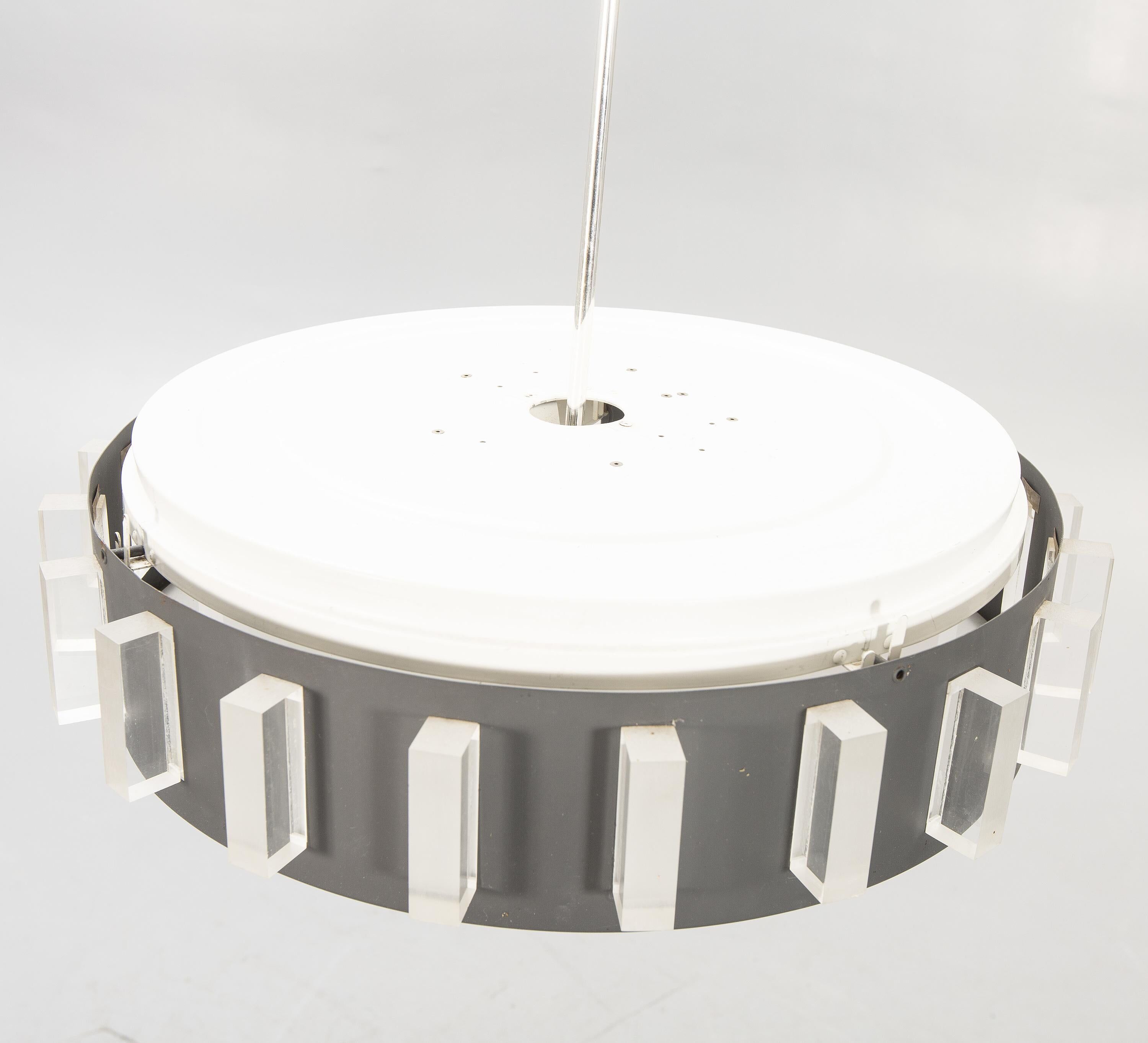 Metal and plexiglass ceiling light Anonymous Sweden 1970