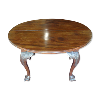Nineteenth round table in carved mahogany with extension Ø 133 cm