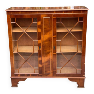 English display cabinet in glossy lacquered marquetry wood