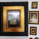 Old frame black and gold bird drawing