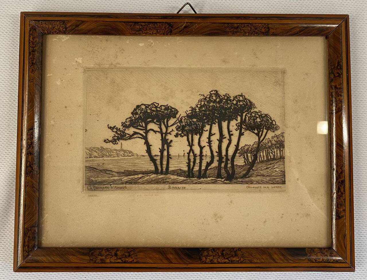 Old engraving, Biarritz, the 20th century love bedroom