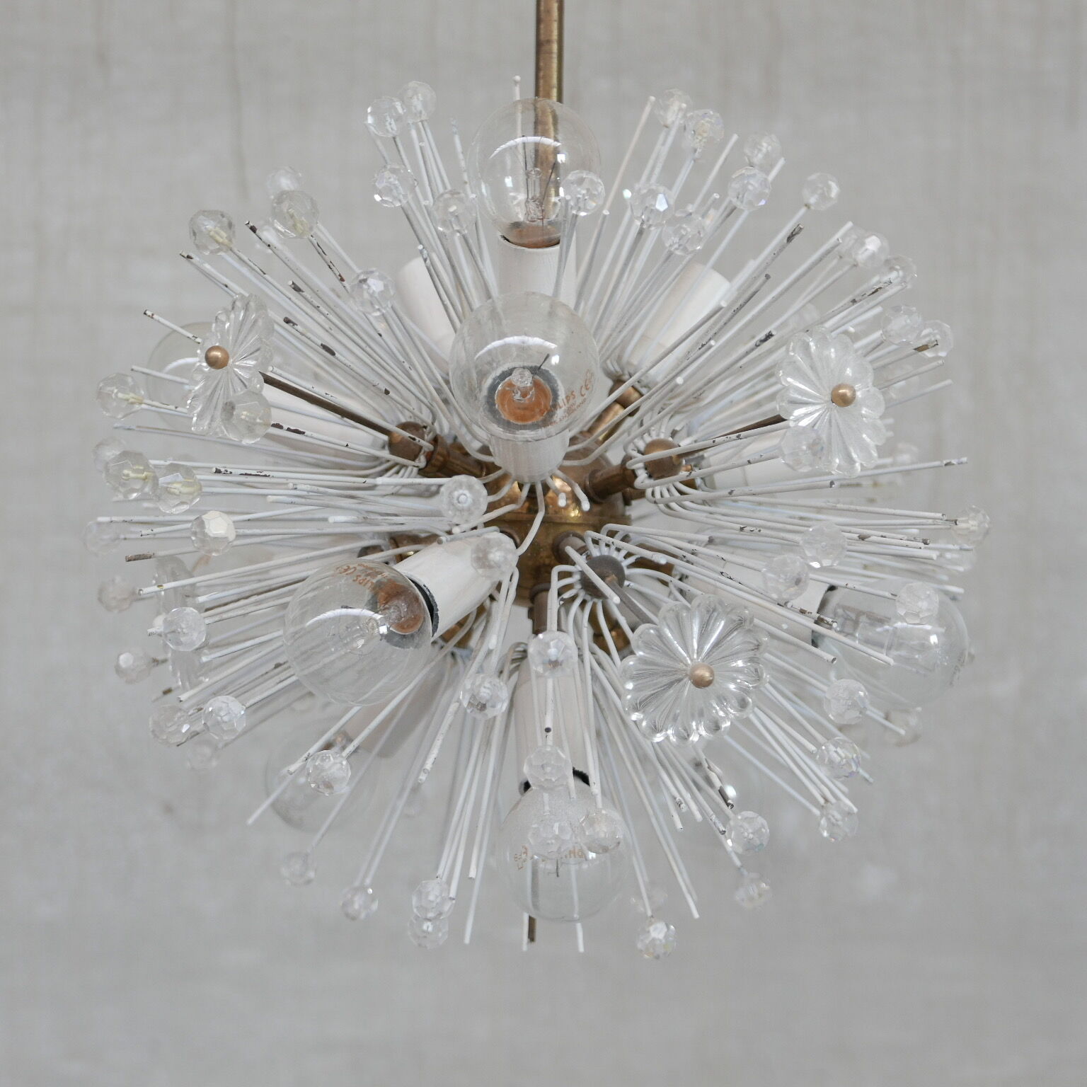 Austrian Mid-Century Glass and Brass Chandelier Pendant by Emil Stejnar