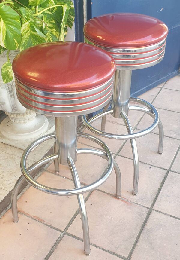 Paire de tabouret vintage fer et simili