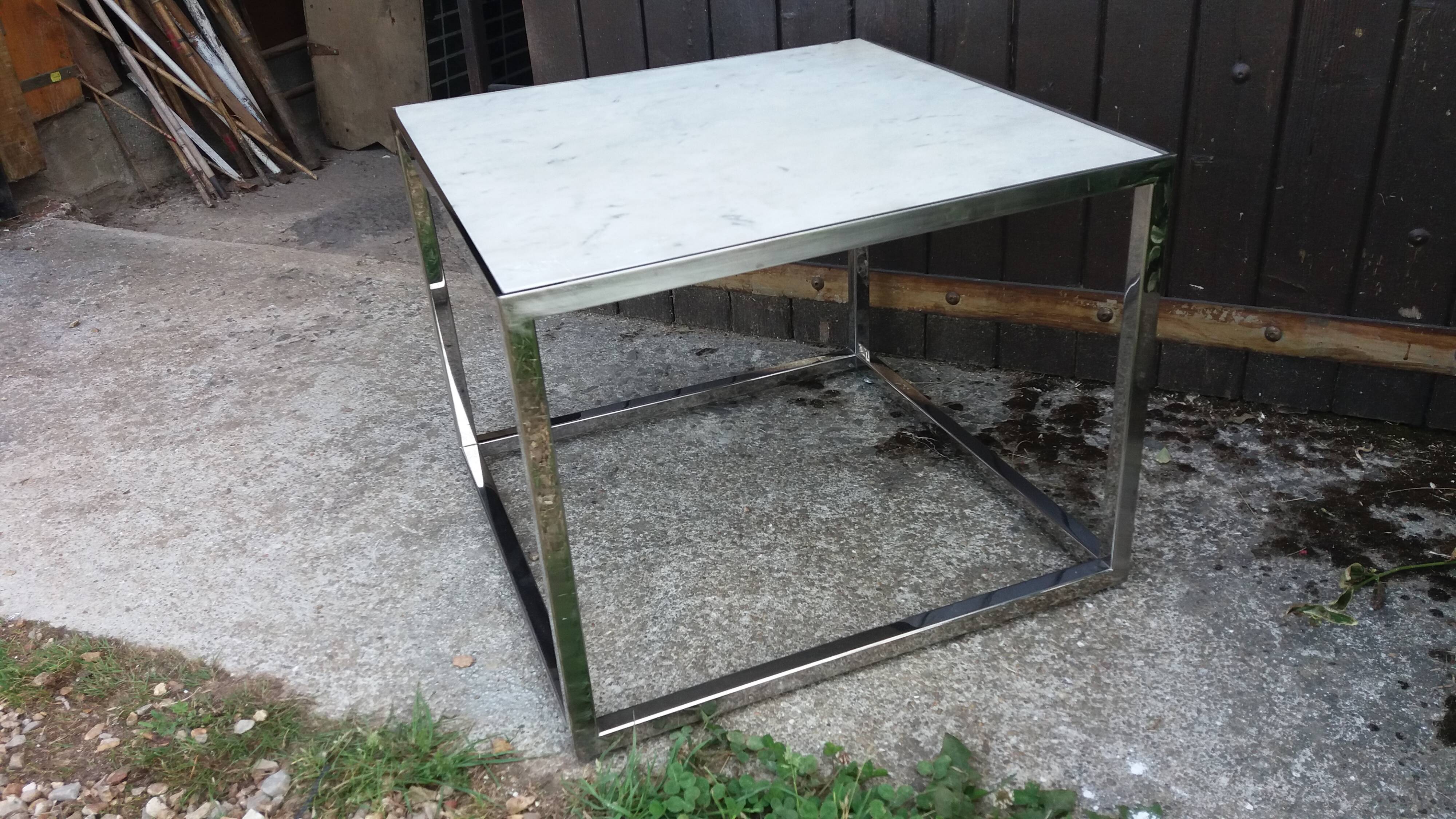 Marble and stainless steel coffee table