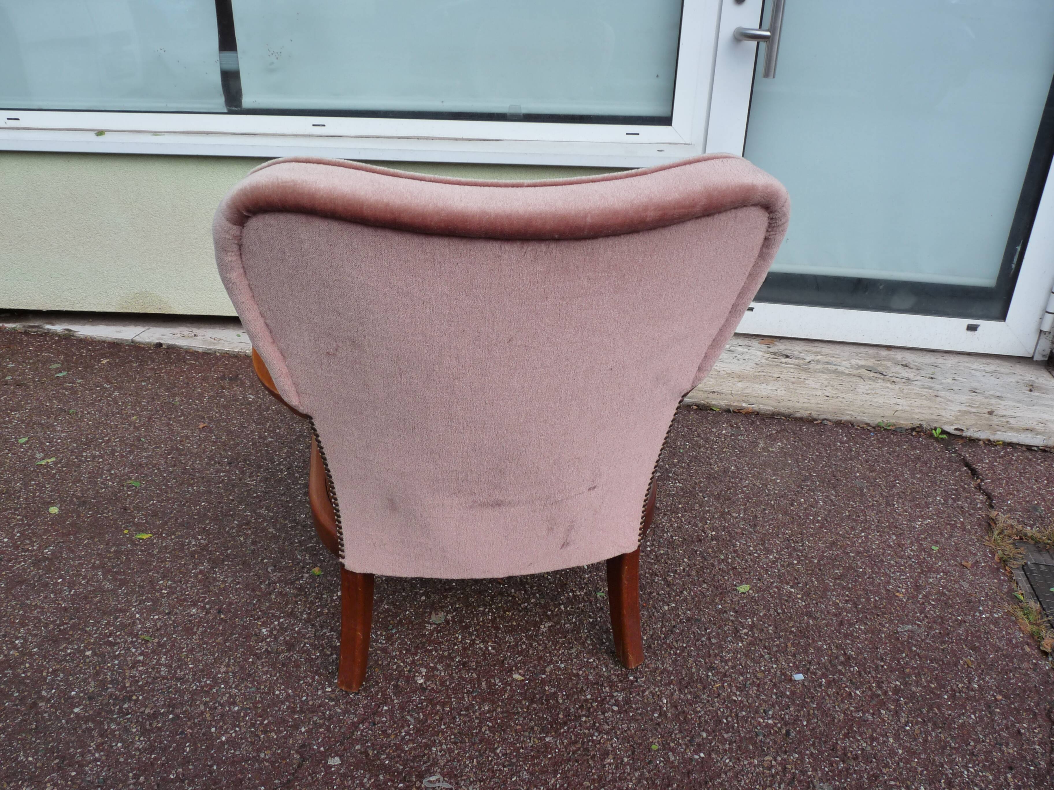 fauteuil bois velours rose cannage - cocktail
