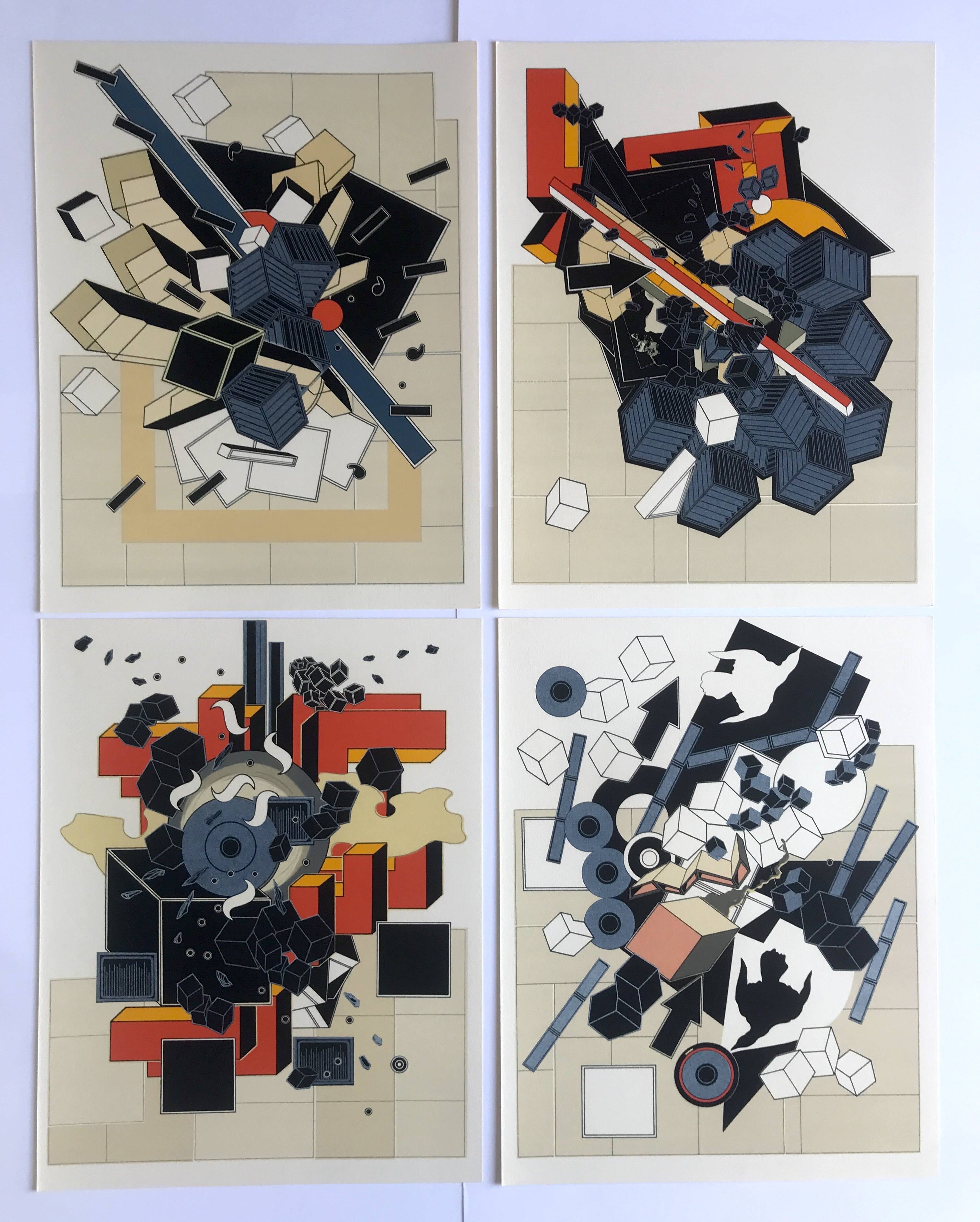 Set of 4 original lithographs by Alain Le Yaouanck 1978. The 4 elements.