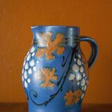 vintage ceramic pitcher, blue ceramic jug, carafe