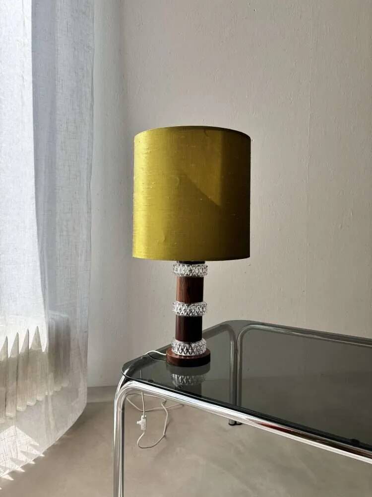 Vintage table lamp rosewood crystal glass 1960s Fagerlund