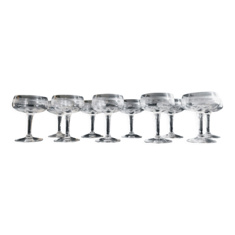 Baccarat 10 glasses champagne crystal engraved early 20th Art Deco