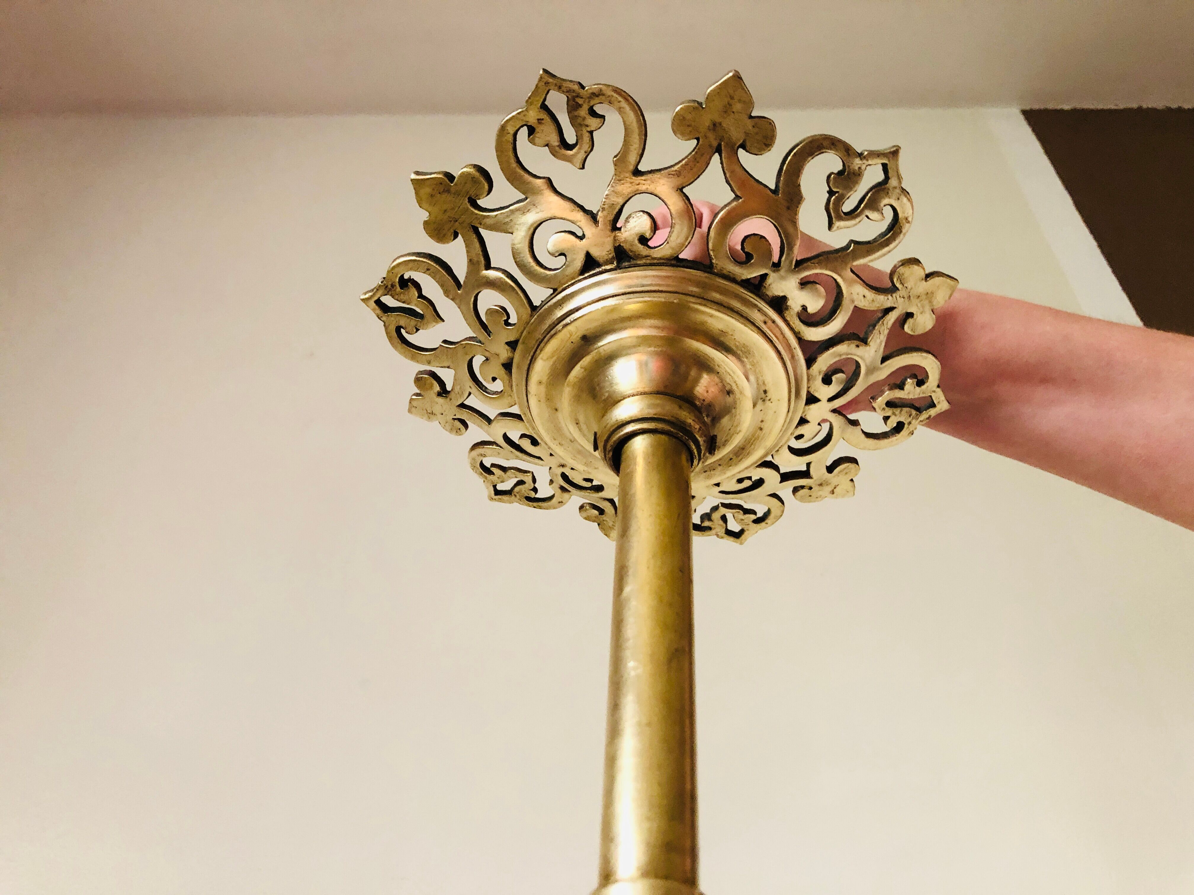 Art Deco pendant lamp brass rose window and diamond glass dome