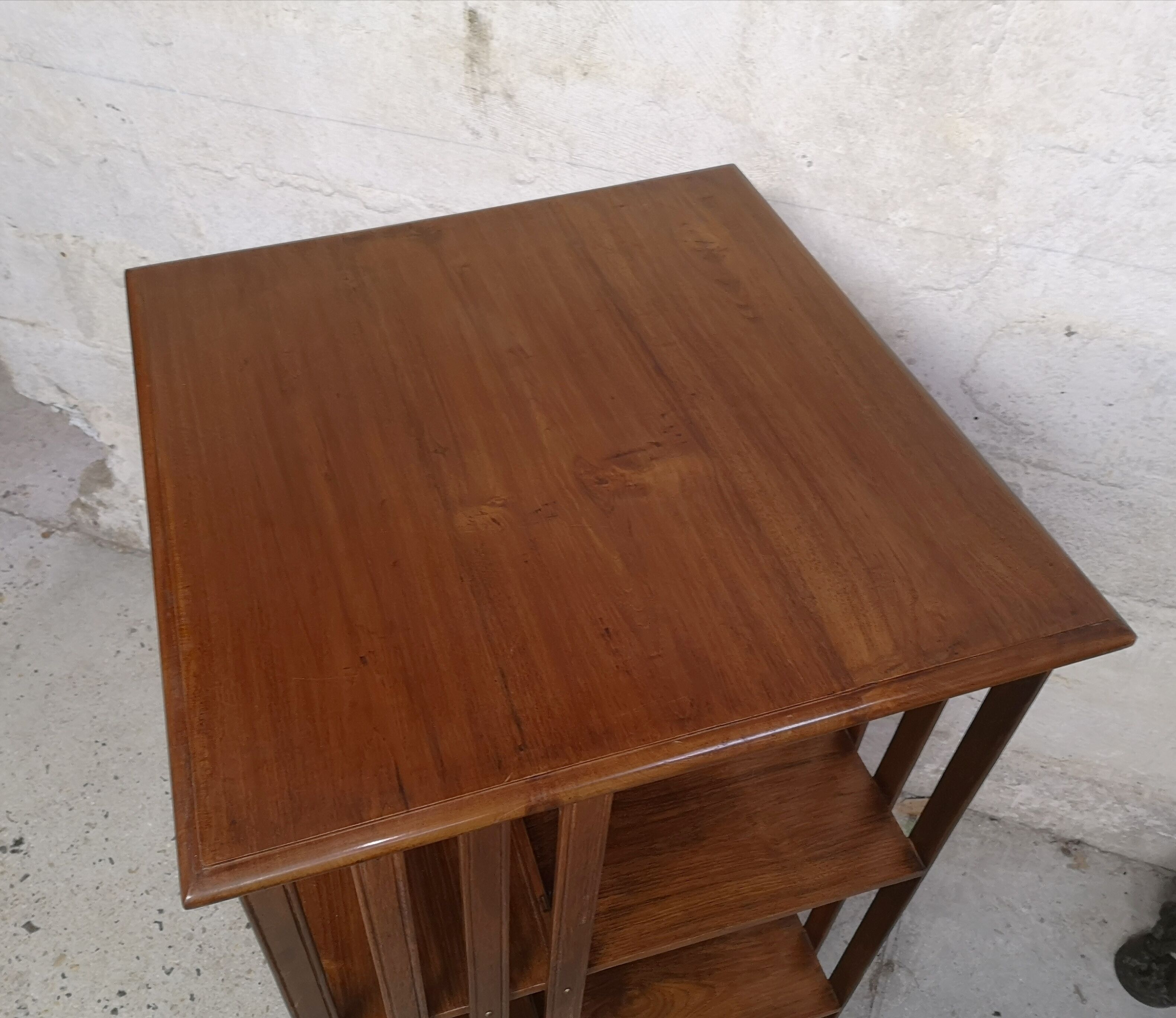Old teak rotating bookcase