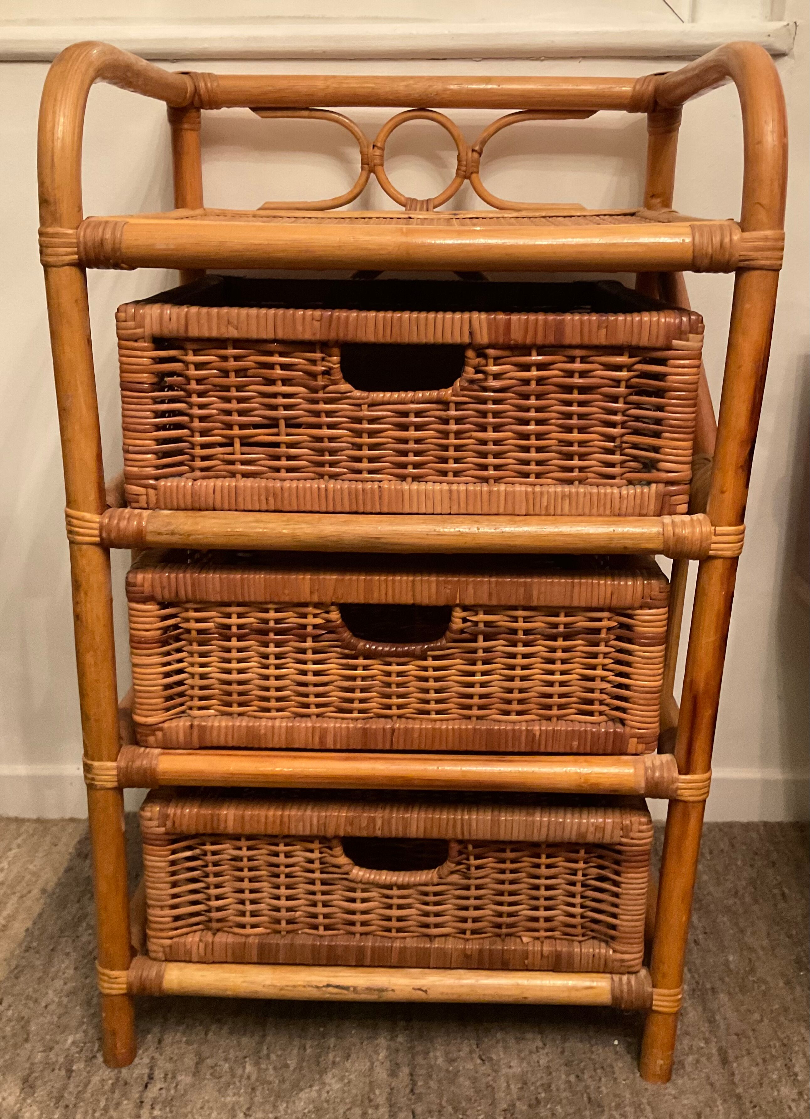 Vintage rattan storage cabinet from the 70s