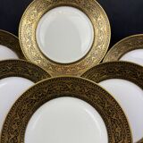 6 assiettes Limoges F Legrand décor noir et or fin