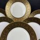 6 Limoges F Legrand plates with black and fine gold decoration, 18.5 cm