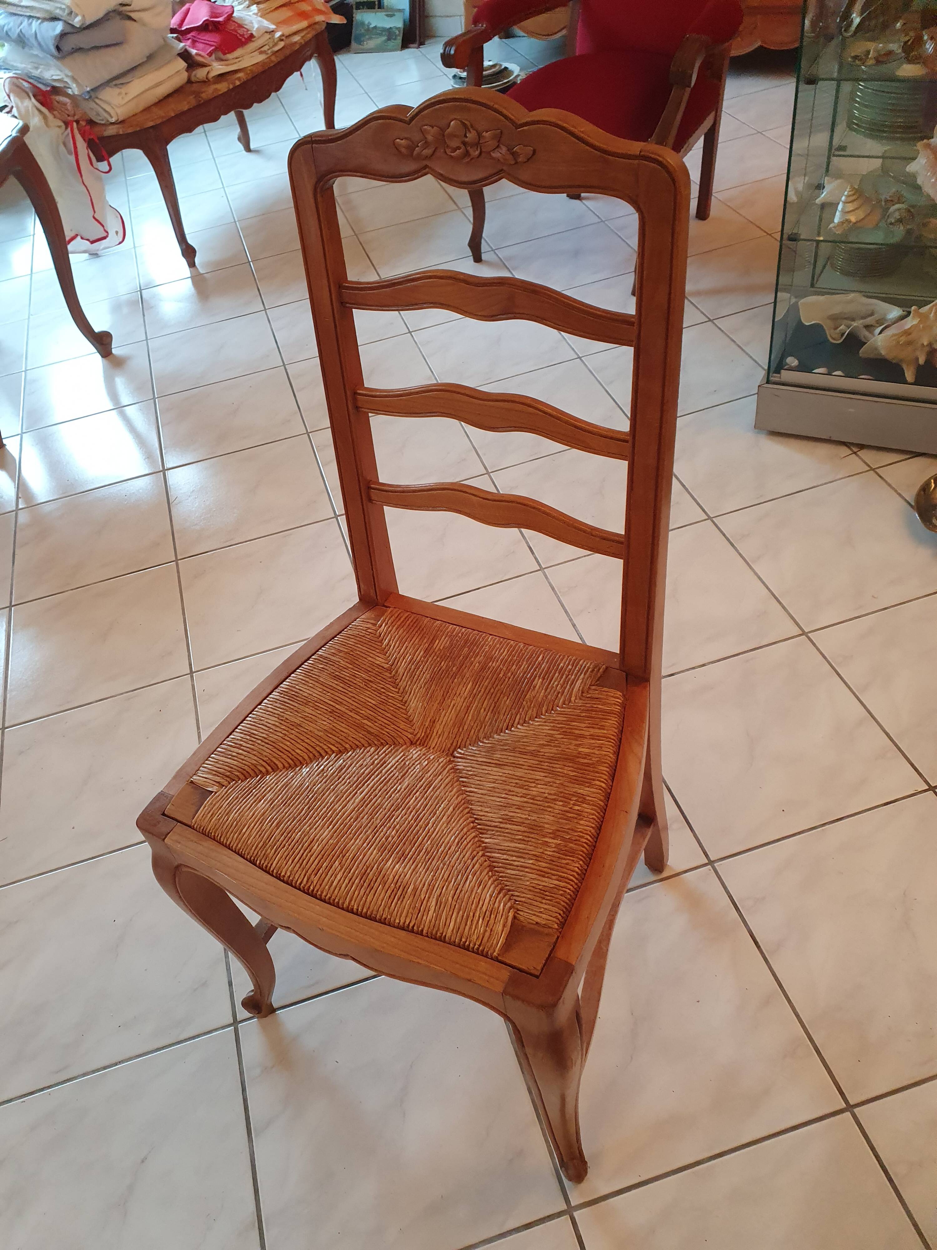 6 cherry wood chairs in Louis XV style