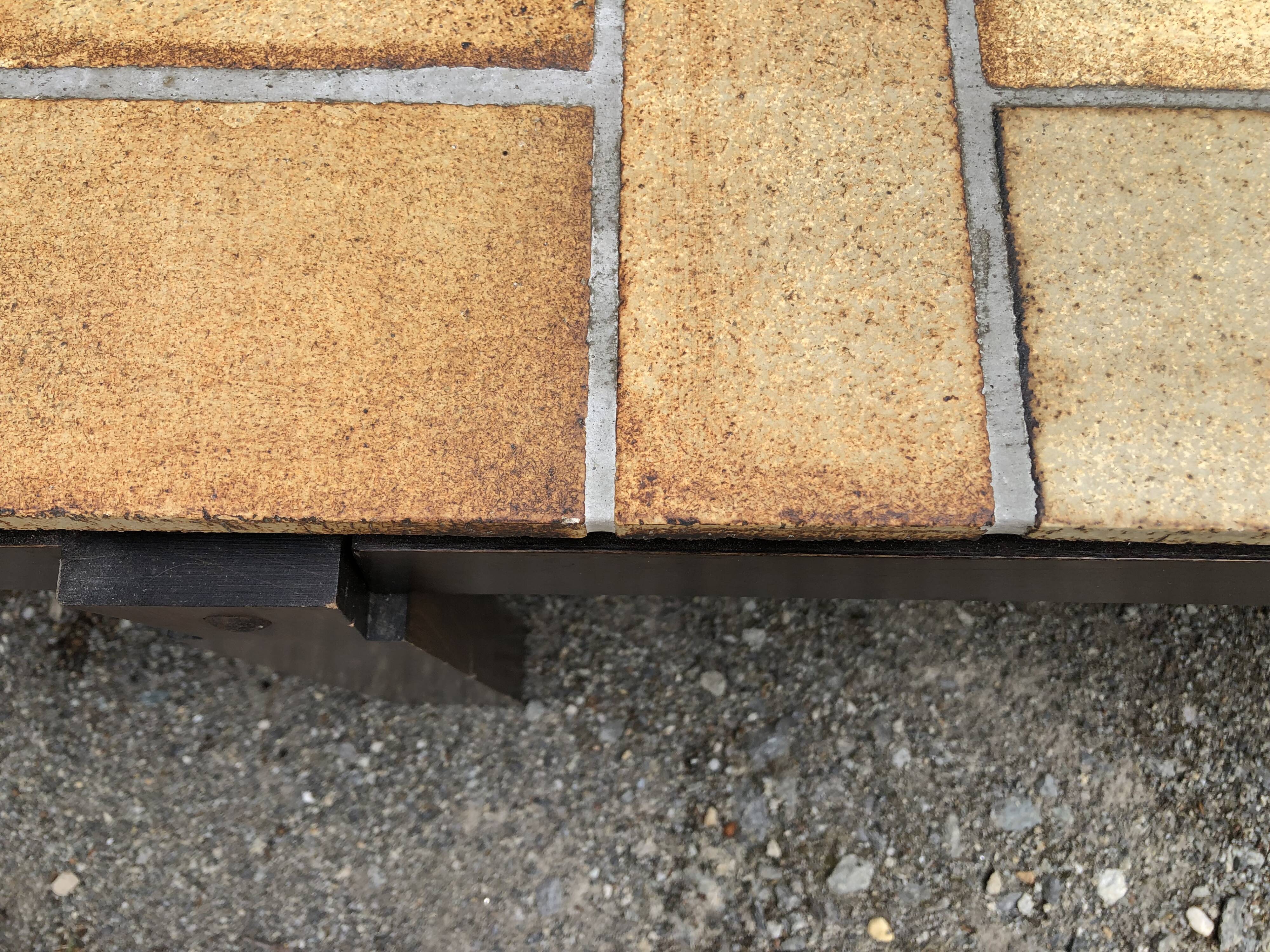 Vintage ceramic coffee table with herbarium decorations by Roger Capron, solid beech base.