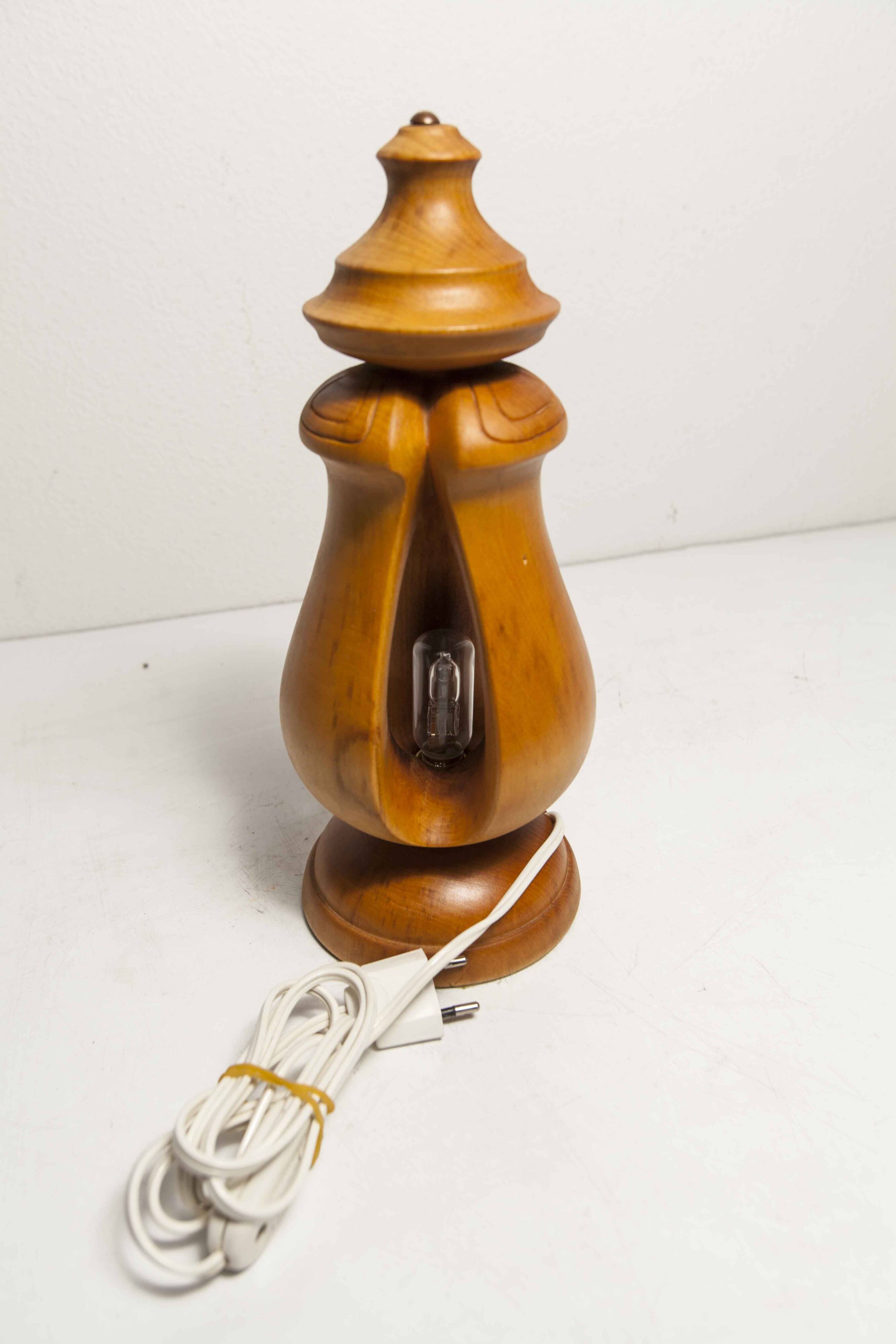 Original table lamp made of solid wood, handcrafted in the 1960s.