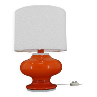 Lampe de table en verre des années 1970 avec abat-jour en tissu bouclé, Italie