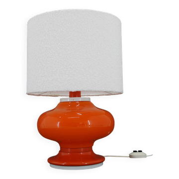 1970s Glass Table Lamp with Boucle Fabric Shade, Italy